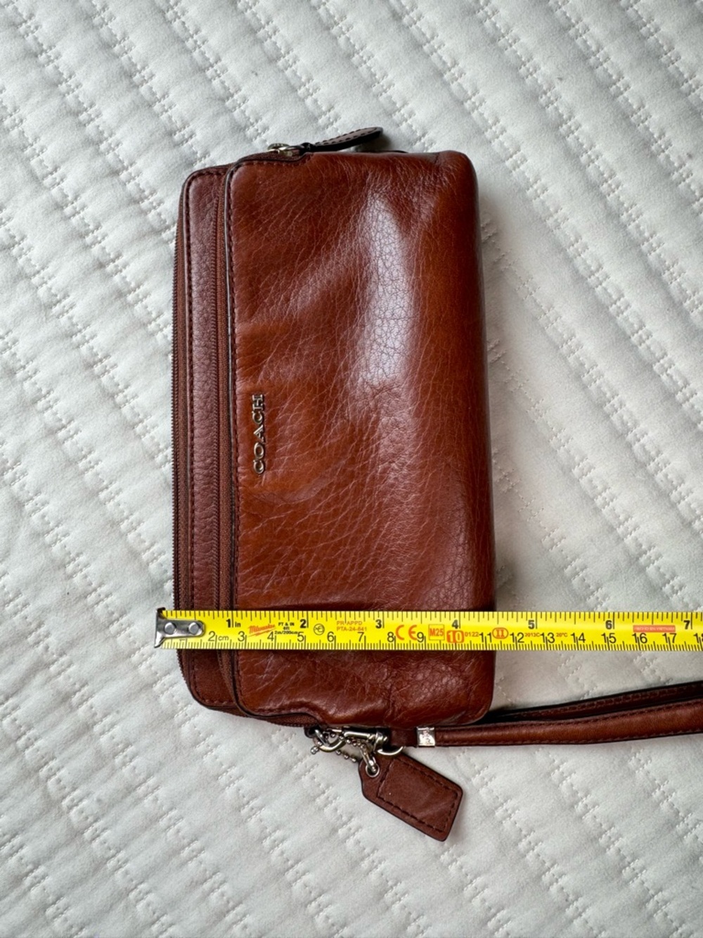 Coach Redwood Brown Pebbled Leather Double Zipper Wallet Wristlet - Picture 9 of 9